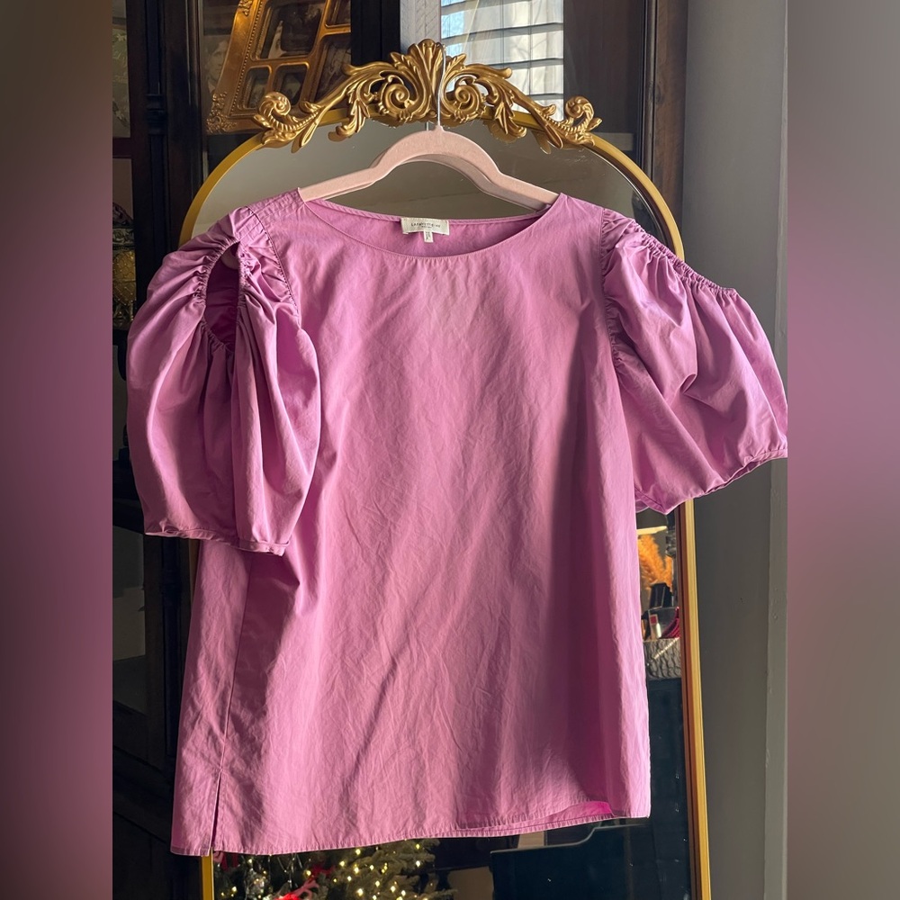 Lafayette 148 New York Hattie Puff Sleeve Blouse in Wisteria Lavender Purple